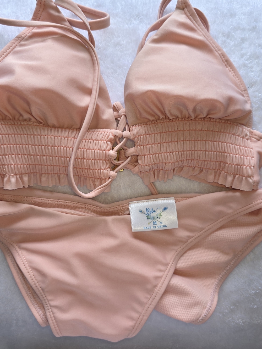 Women's Peach Smocked Bikini Set